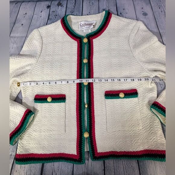 VINTAGE Castleberry Classic Cream Academia Collegiate Tweed Knit Lady Jacket 16 - Picture 9 of 10